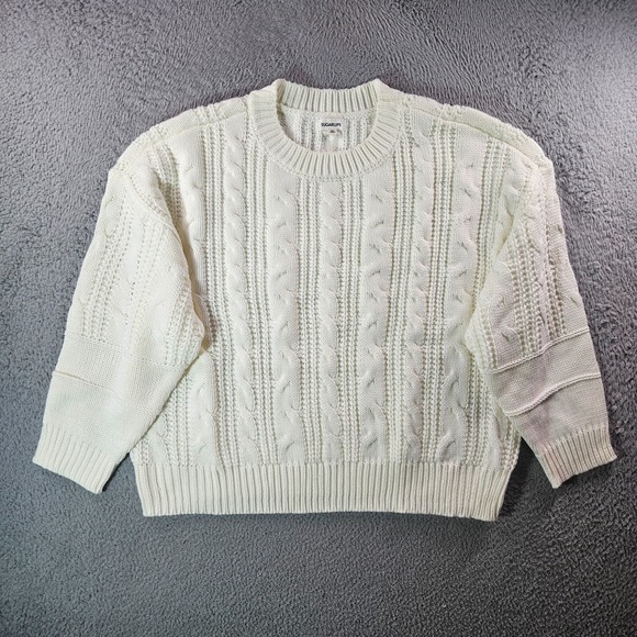 NWOT Sugarlips Sweater‎ Women XL Crew Neck Cable Knit White Preppy - Picture 1 of 12